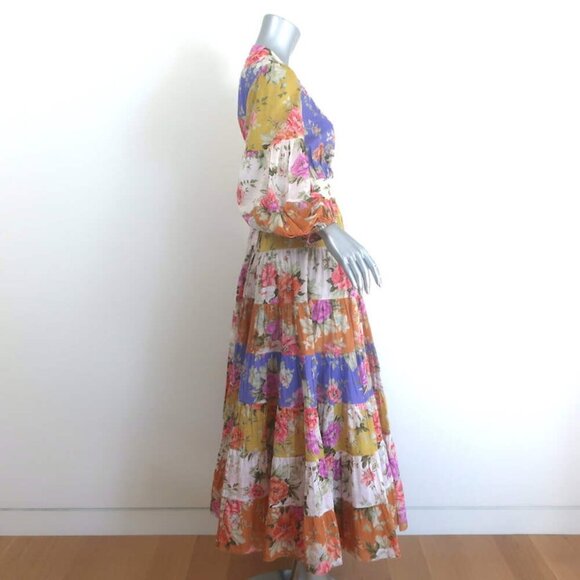 Zimmermann Pattie Midi Wrap Dress Patchwork Floral Print Cotton Size 1 - Picture 3 of 6